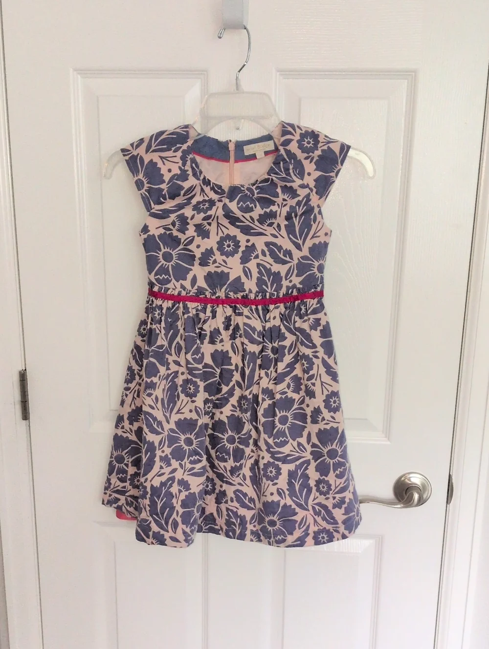 Mini Boden Blue & Pink Floral Cap Sleeve Dress - 7/8